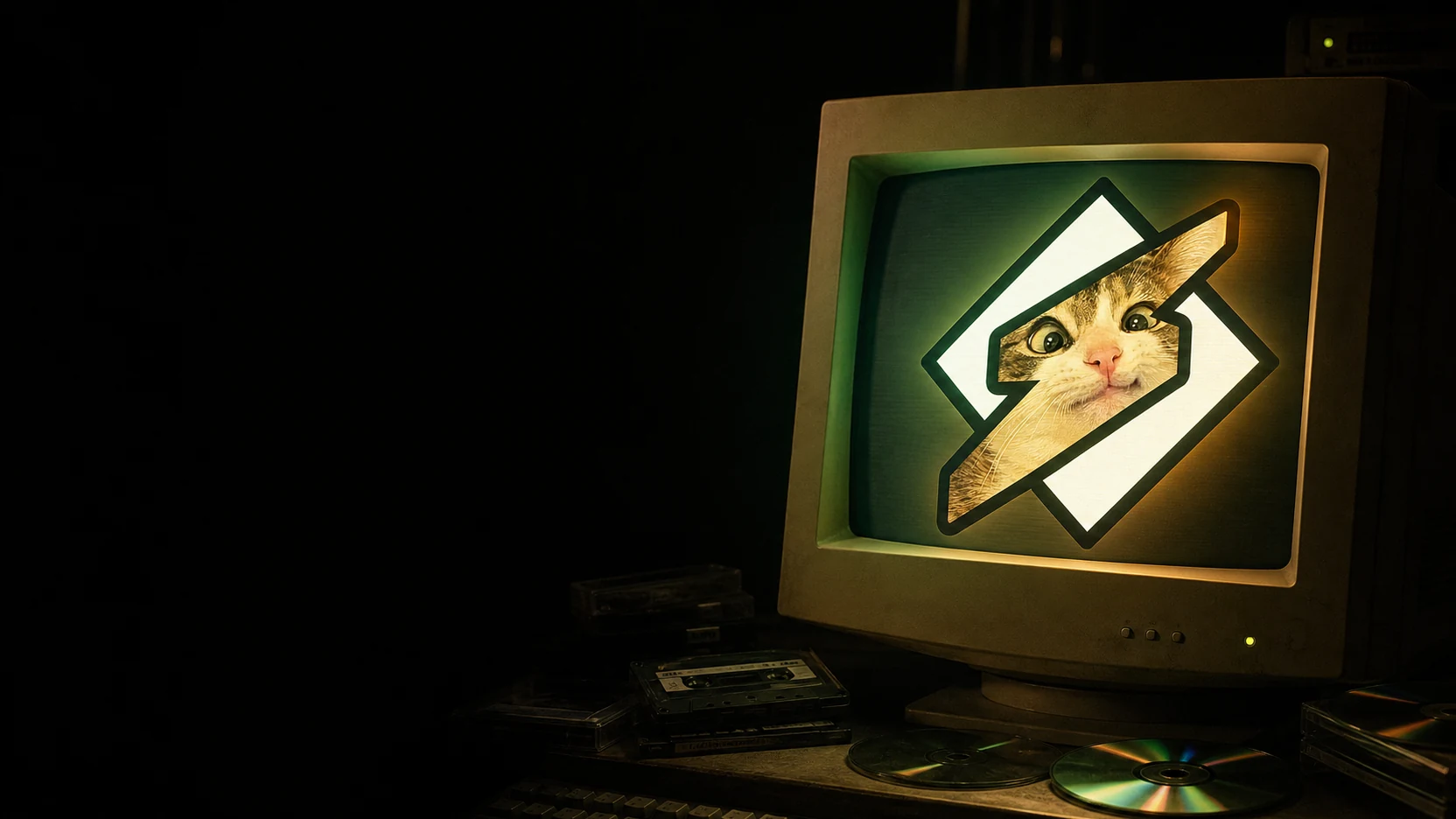 Winamp Cat glowing on an old monitor